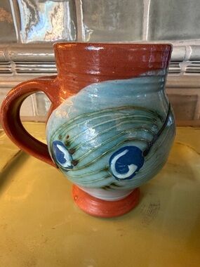 Handcrafted Ceramic Mug in Turquoise and Terracotta:Artist-Made in Santa Fe.
